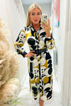 Multi Geometric Print Button Front Belted Shirt Midi Dress