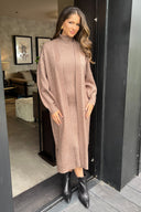 Mink Knitted Midi Dress And Cardigan Co-ord