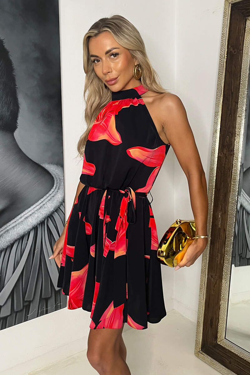1766148236_Black-And-Coral-Red-Floral-Print-Halter-Neck-Mini-Dress-1.jpg
