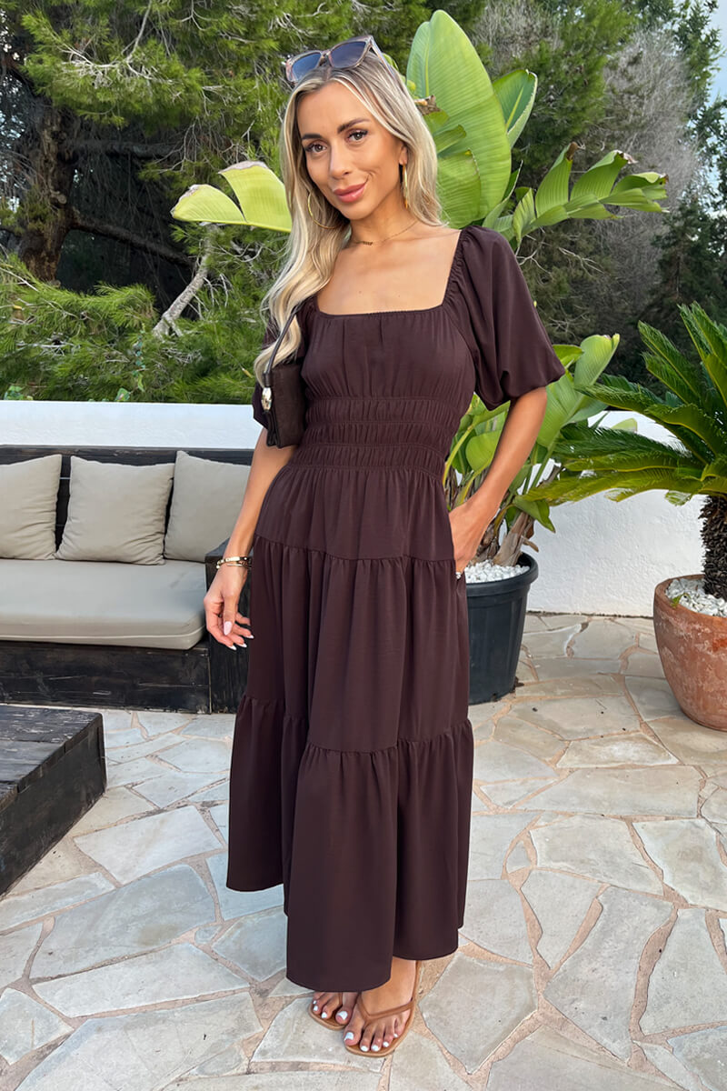 1769701280_Chocolate-Puff-Sleeve-Shirred-Waist-Smock-Midi-Dress-2.jpg