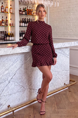Burgundy-Polka-Dot-Print-High-Neck-Long-Sleeve-Mini-Dress-2.jpg