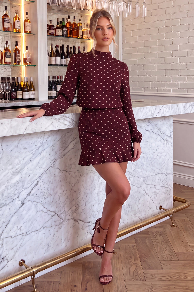 Burgundy-Polka-Dot-Print-High-Neck-Long-Sleeve-Mini-Dress-2.jpg