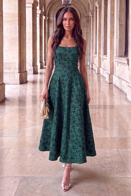 Green-Floral-Jacquard-Square-Neck-A-line-Midi-Dress-2.jpg