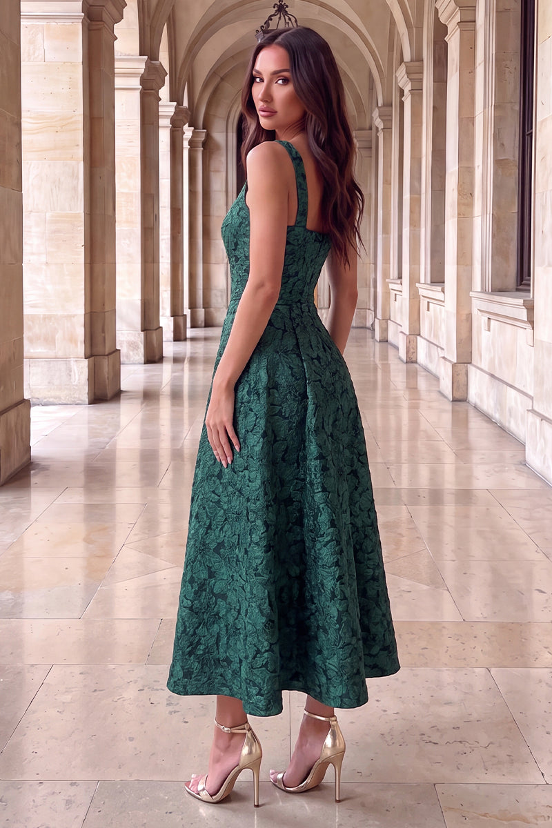 Green-Floral-Jacquard-Square-Neck-A-line-Midi-Dress-3.jpg