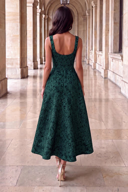 Green-Floral-Jacquard-Square-Neck-A-line-Midi-Dress-4.jpg