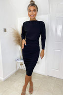 Black Wide Neck Ruched Bodycon Dress