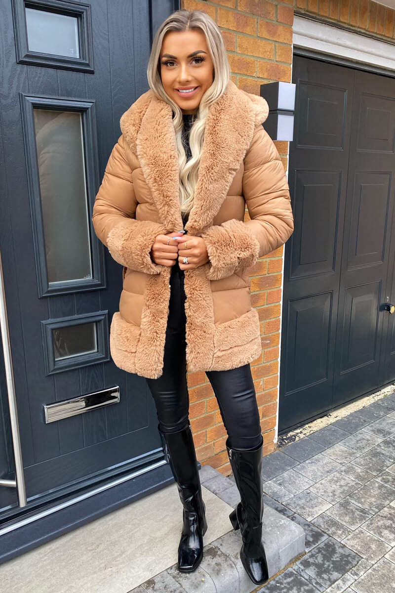 Faux fur camel jacket best sale