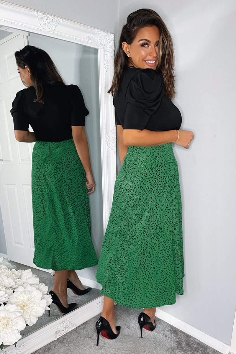Green Printed 2 in 1 Wrap Over Tie Side Dress