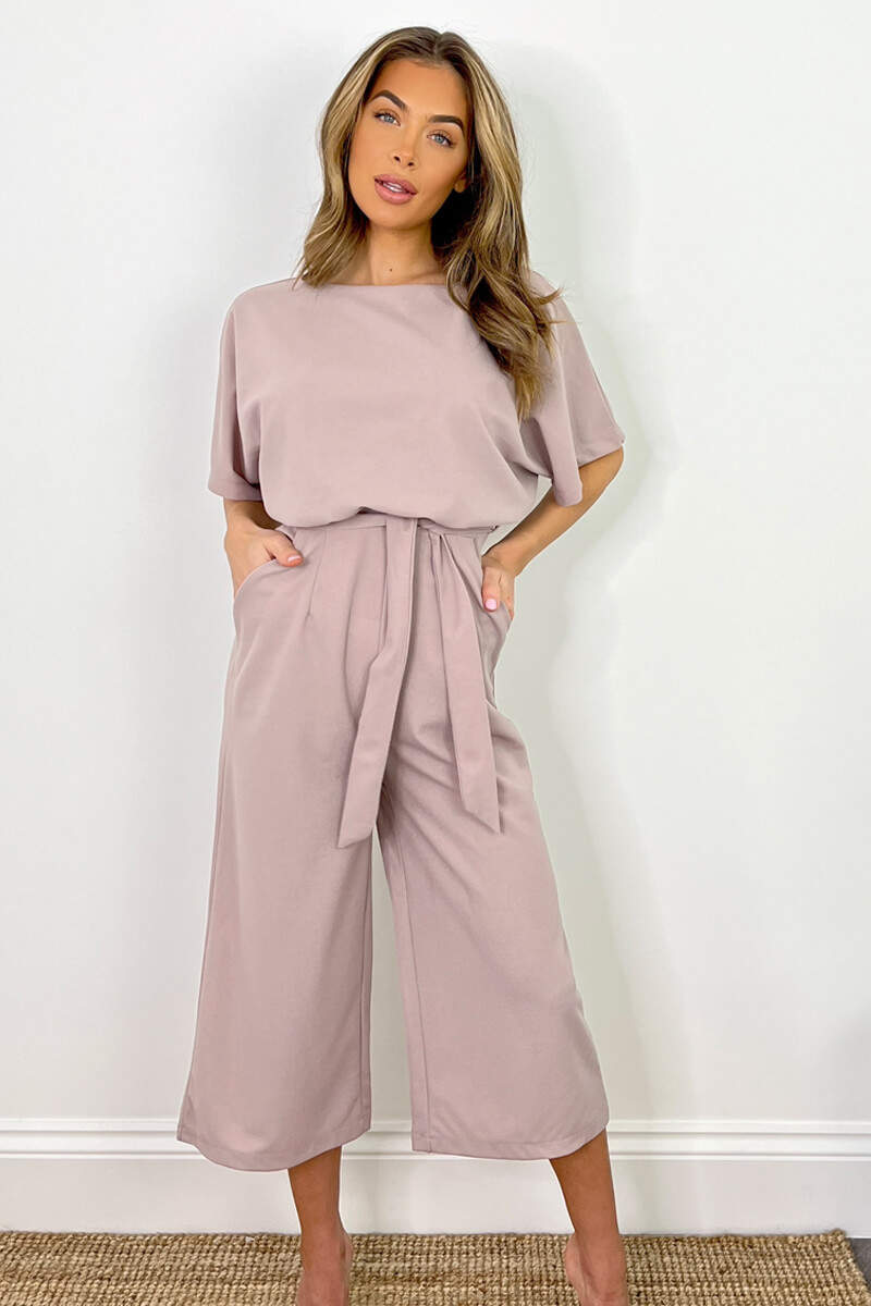 Mushroom Tie Waist Short Sleeve Culotte Jumpsuit