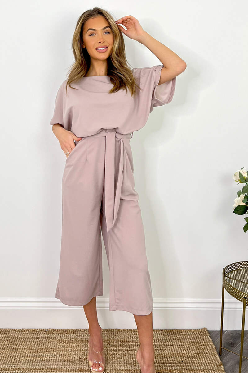 Mushroom Tie Waist Short Sleeve Culotte Jumpsuit