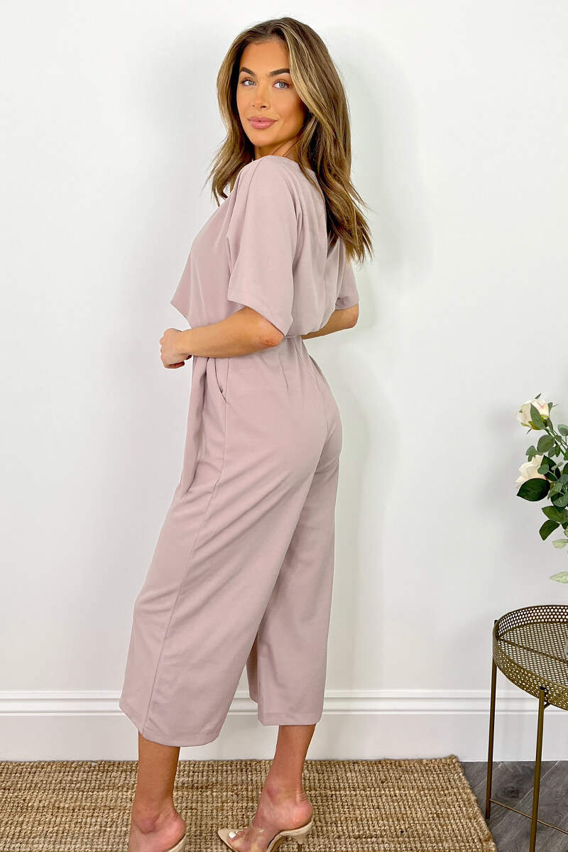 Mushroom Tie Waist Short Sleeve Culotte Jumpsuit