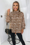 Brown And Cream Printed Long Sleeve Top