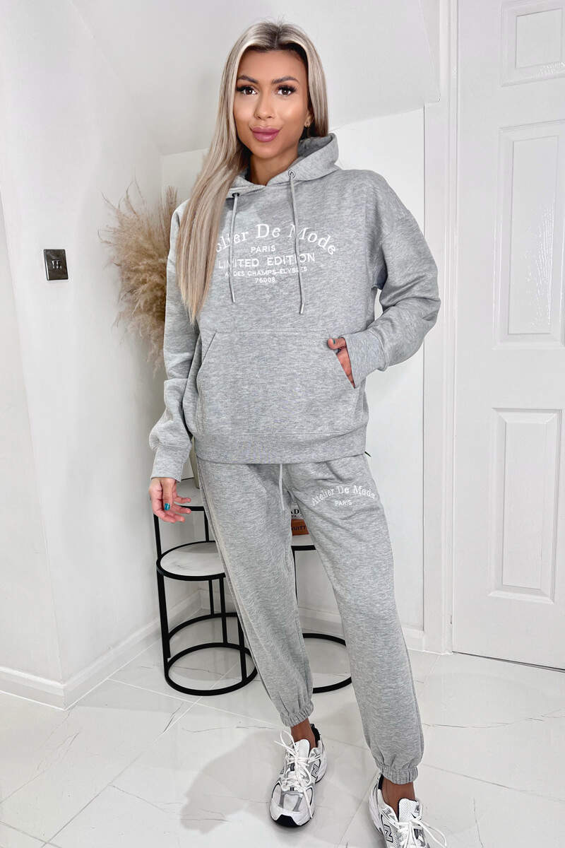 Grey Atelier Embroidered Slogan Hoodie Lounge Set