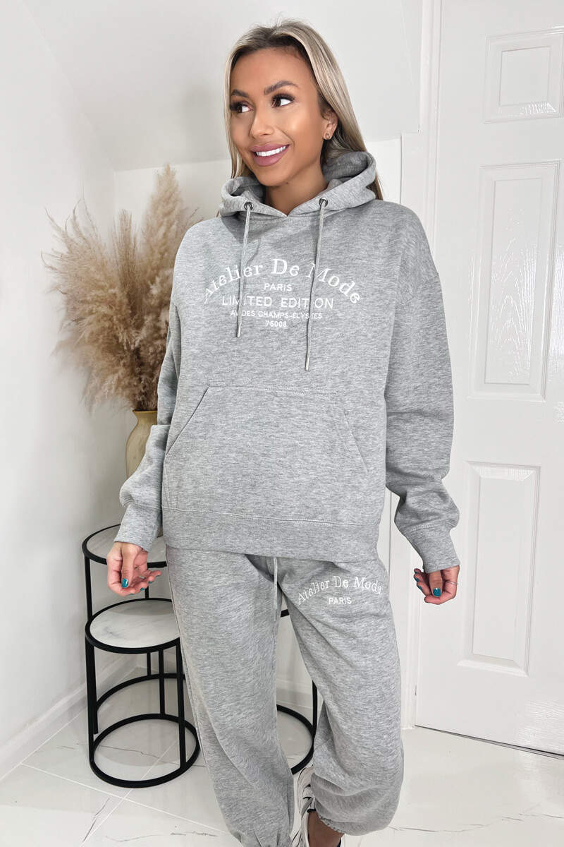 Grey Atelier Embroidered Slogan Hoodie Lounge Set