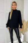 Black Elasticated Cuff And Neck Long Sleeve Top