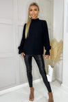 Black Elasticated Cuff And Neck Long Sleeve Top