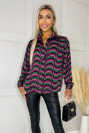 Multi Print Button Front Long Sleeve Shirt