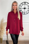 Wine Long Sleeve Gold Button Front Shirt