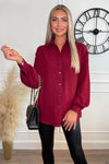 Wine Long Sleeve Gold Button Front Shirt