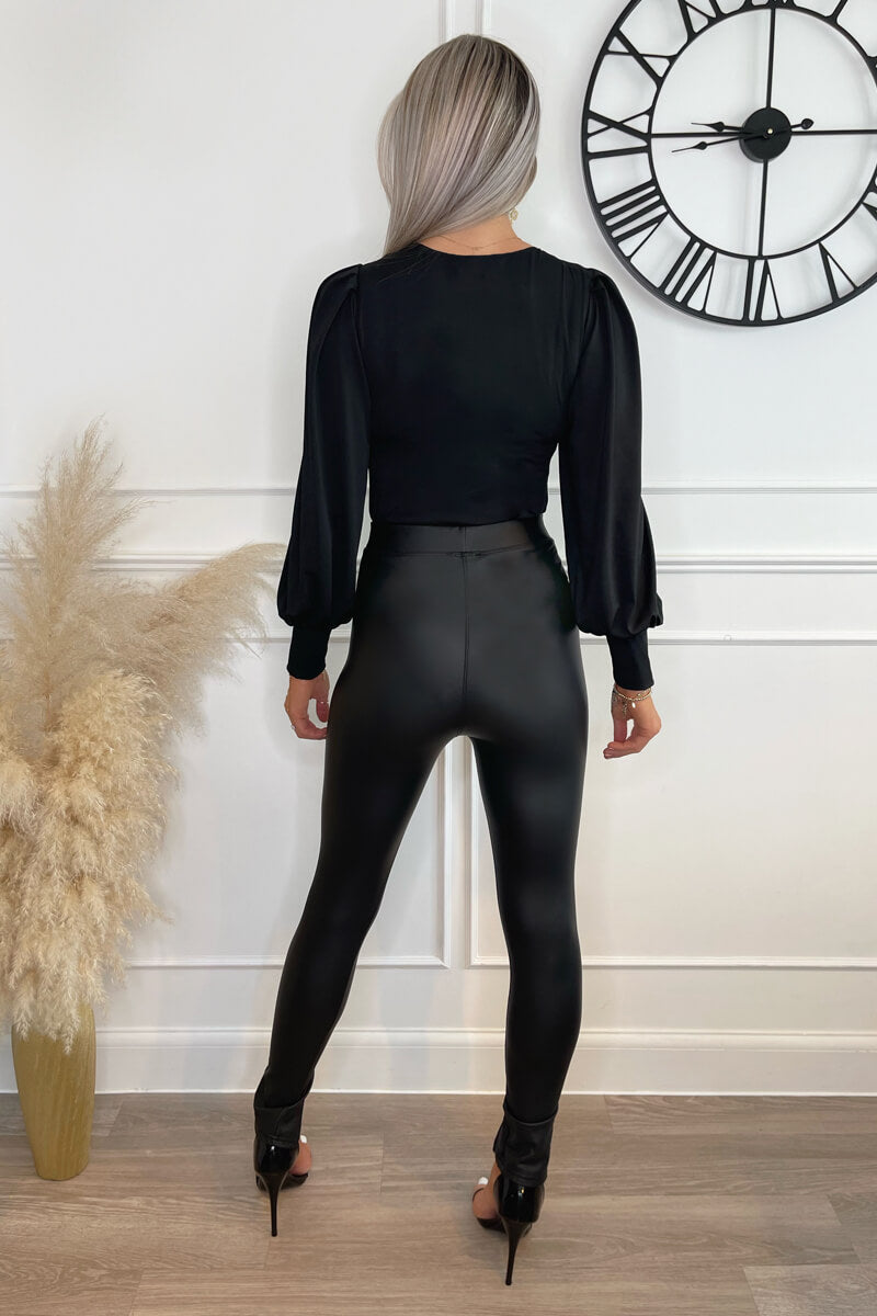 Black Round Neck Long Sleeve Bodysuit
