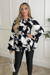Black And White Shirred Body Long Sleeve Top