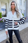 Cream And Black Stripe Knit Button Front Cardigan