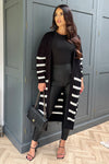 Black And Cream Stripe Knit Long Cardigan