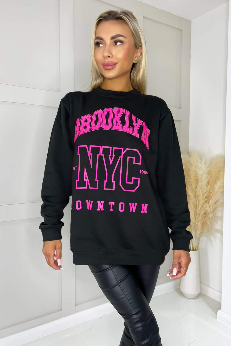 Black Brooklyn Slogan Sweatshirt