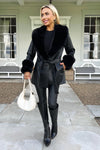 Black Faux Fur Trim Leather Look Short Coat