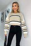 Stone Striped Long Sleeve Cropped Jumper