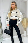 Stone Striped Long Sleeve Cropped Jumper
