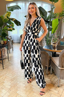 Black And Cream Abstract Print Jumpsuit