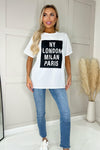 White NY London Milan Paris Slogan T-Shirt