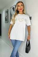 White Coco Gold Slogan T-Shirt