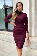 Plum Wide Neck Ruched Bodycon Dress